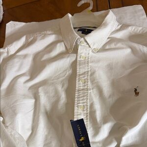 Ralph Lauren Men's White Button-Down Dress Shirt with Embroidered Polo